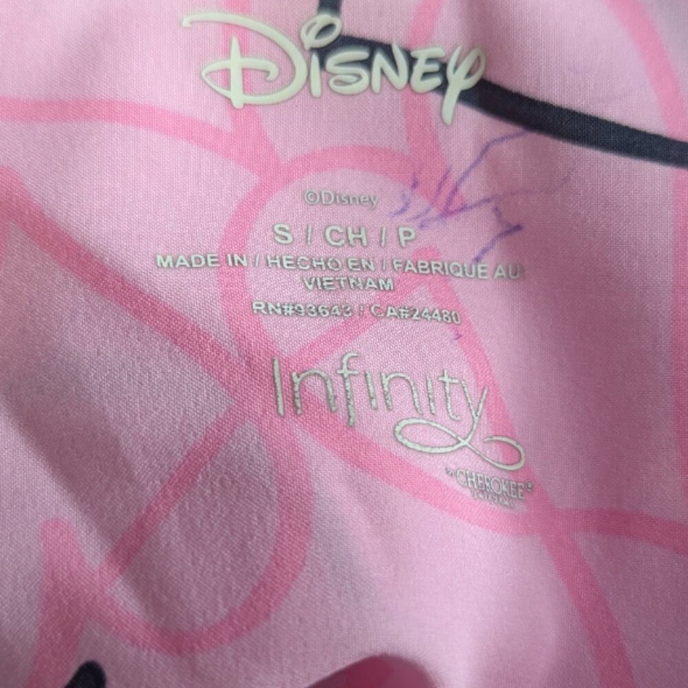 Cherokee Infinity Love You More Pink Disney Mickey & Minnie Mouse Scrub Top Sm - Picture 8 of 14
